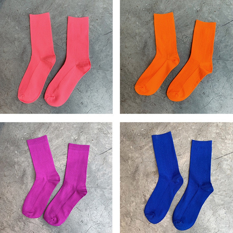 Women Candy Color Socks Summer Cool Girl Solid Cotton Socks Fluorescent Color Casual Green Orange Mid Hip Hop Socks