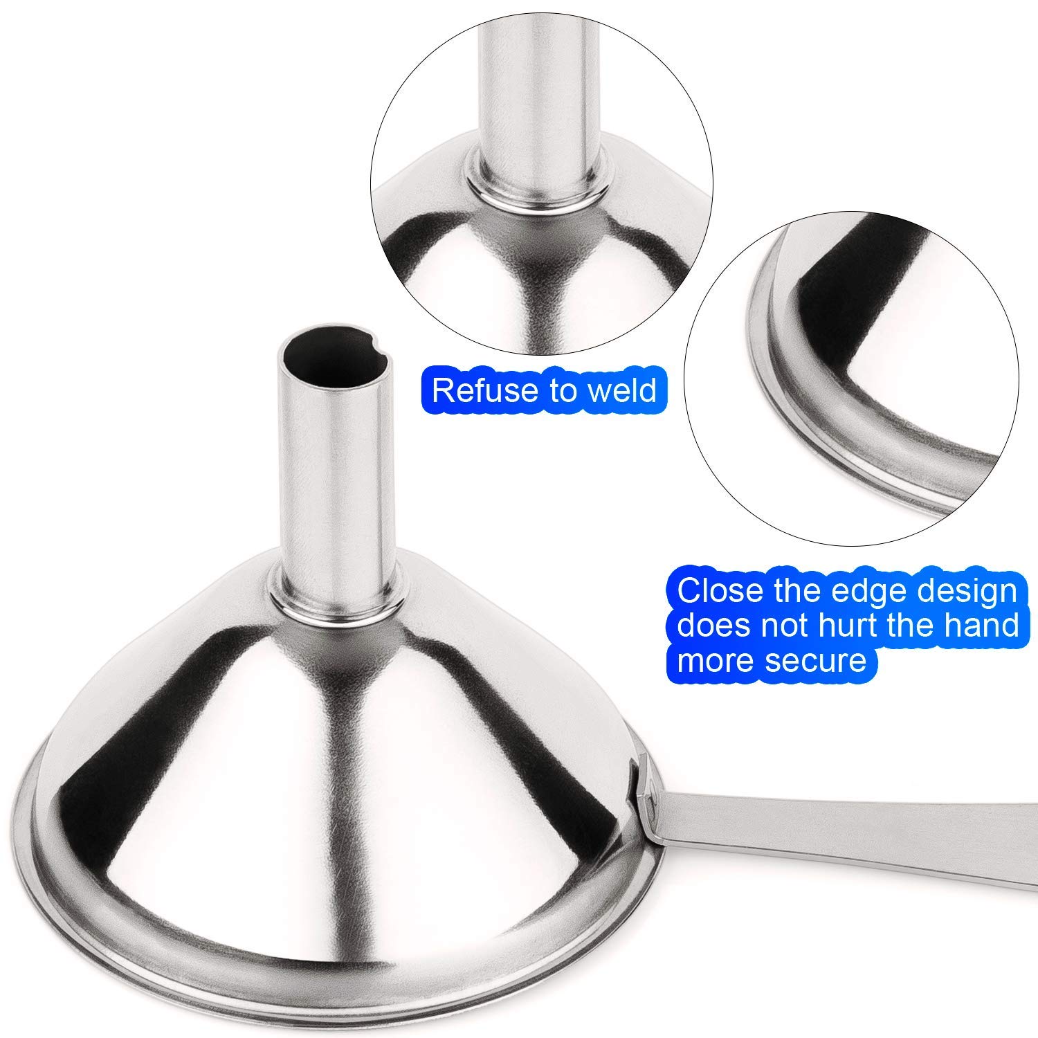 Stainless Steel Funnels For Kitchen With Handles Dry Ingredients & Powder, Durable And Dishwasher Safe-Set Of 6