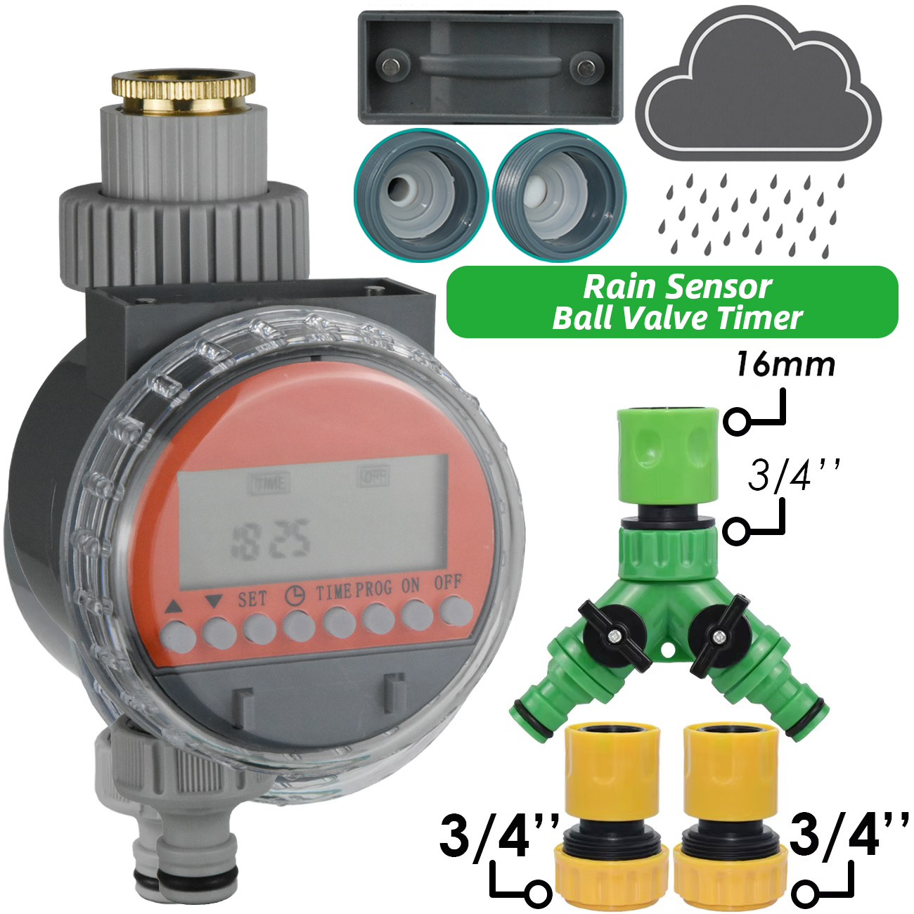 Zawór kulowy czujnika deszczu robić szklarni KESLA, bezciśnieniowy, z timerem robić automatycznego nawadniania, zestaw robić nawadniania kropelkowego, zbiornik na wodę.: Złota