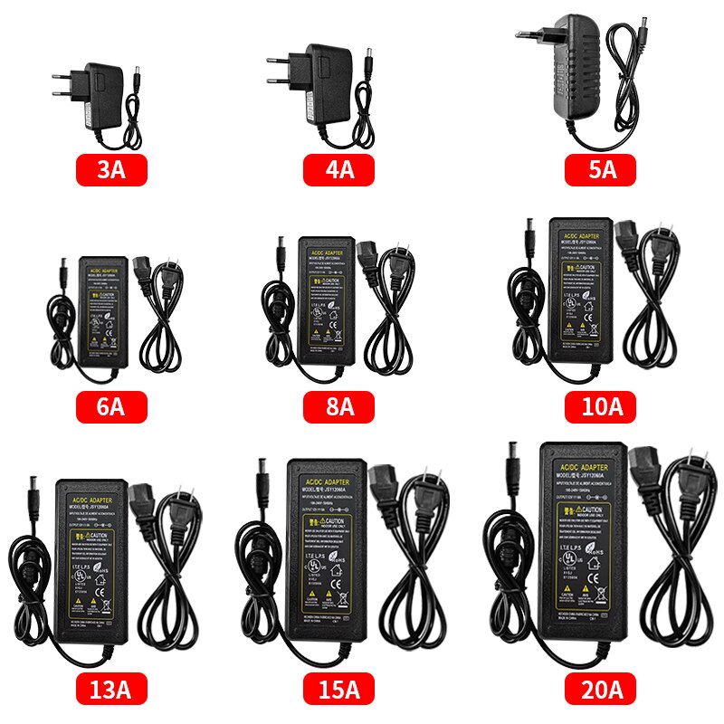 DC12V Adapter AC100-240V transformatory oświetleniowe wyjście DC12V 3A 5A 6A 8A 10A ue/US wtyczka zasilania dostaw do taśmy LED