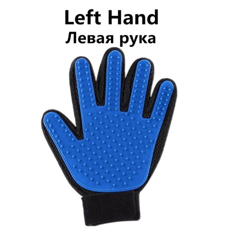 Guante para acicalamiento de gatos, guante para quitar el pelo, cepillo de masaje, guante para cepillar mascotas, para acicalamiento de perros y gatos, accesorios para mascotas y animales: Left Blue
