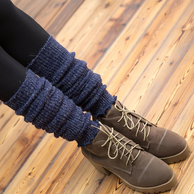 Studenten beenwarmers lange sokken dames pure kleur laars manchetten kousen meisjes winter wollen gebreide sokken dames