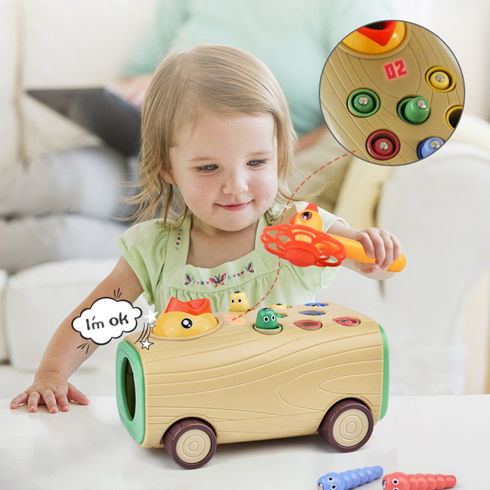 1 Set Woodpecker Bird Eating Worm Insects Toys Music Light Wooden Durable Magnetic Bird Eating Worm Toys