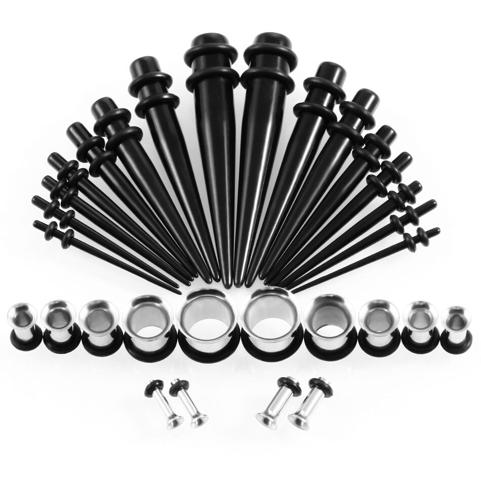 36PCS Ear Gauges Stretching Kit 14-00G Stainless Steel Ear Plugs Tunnels Flesh Tapers Set Stretcher Taper Set Dilataciones Oreja: Black And Silver
