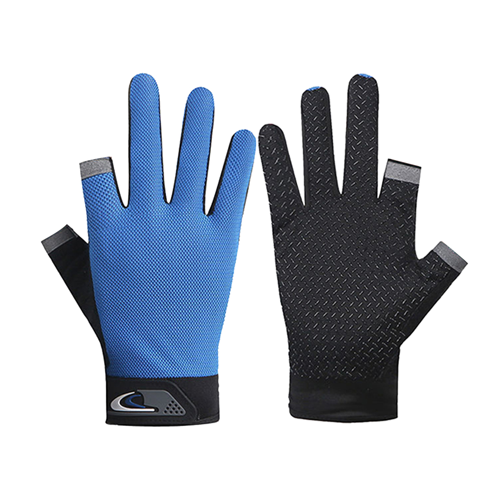 Gants de pêche d'hiver antidérapants pour hommes et femmes, 1 paire, 2 doigts coupés, sans doigts, respirants, pour Fitness Pesca: Bleu