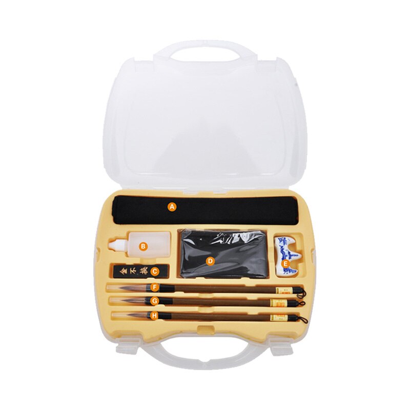 Chinese Calligraphy Pen Set Weasel Hair Ink Stick Ink Stone Calligraphy Brush Rest Box Set for the Beginners Caligrafia: large