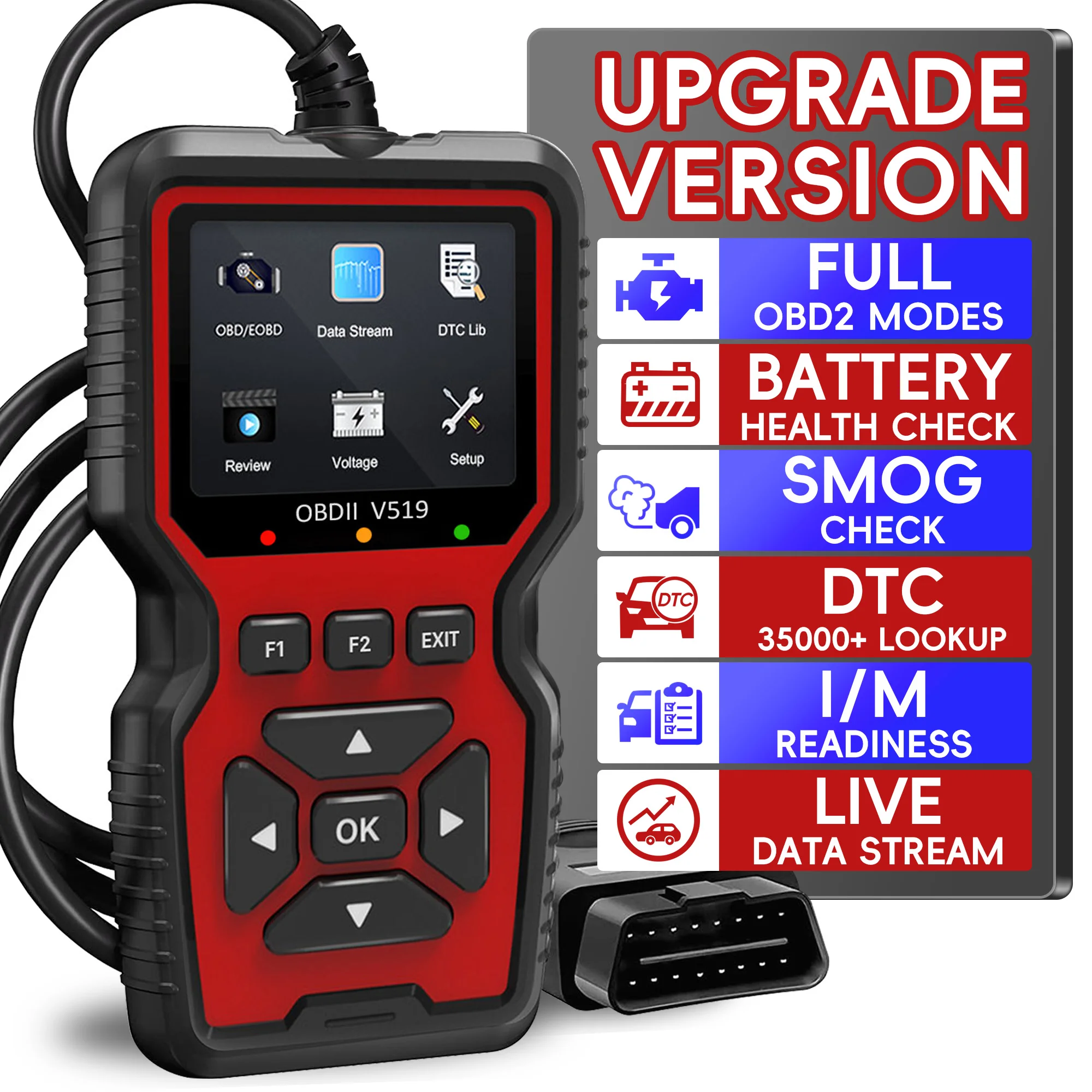OBD2 Scanner Live Data Mechanic OBDII Diagnostic Code Reader Tool for Check Engine Light: Red