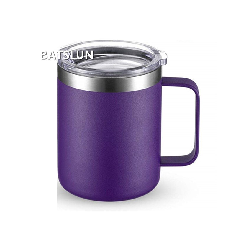 12oz muggar tumbler rostfritt stål kaffemugg mugg med handtag dubbelvägg vakuumisolerad tumbler med lock resekoppar: Lila