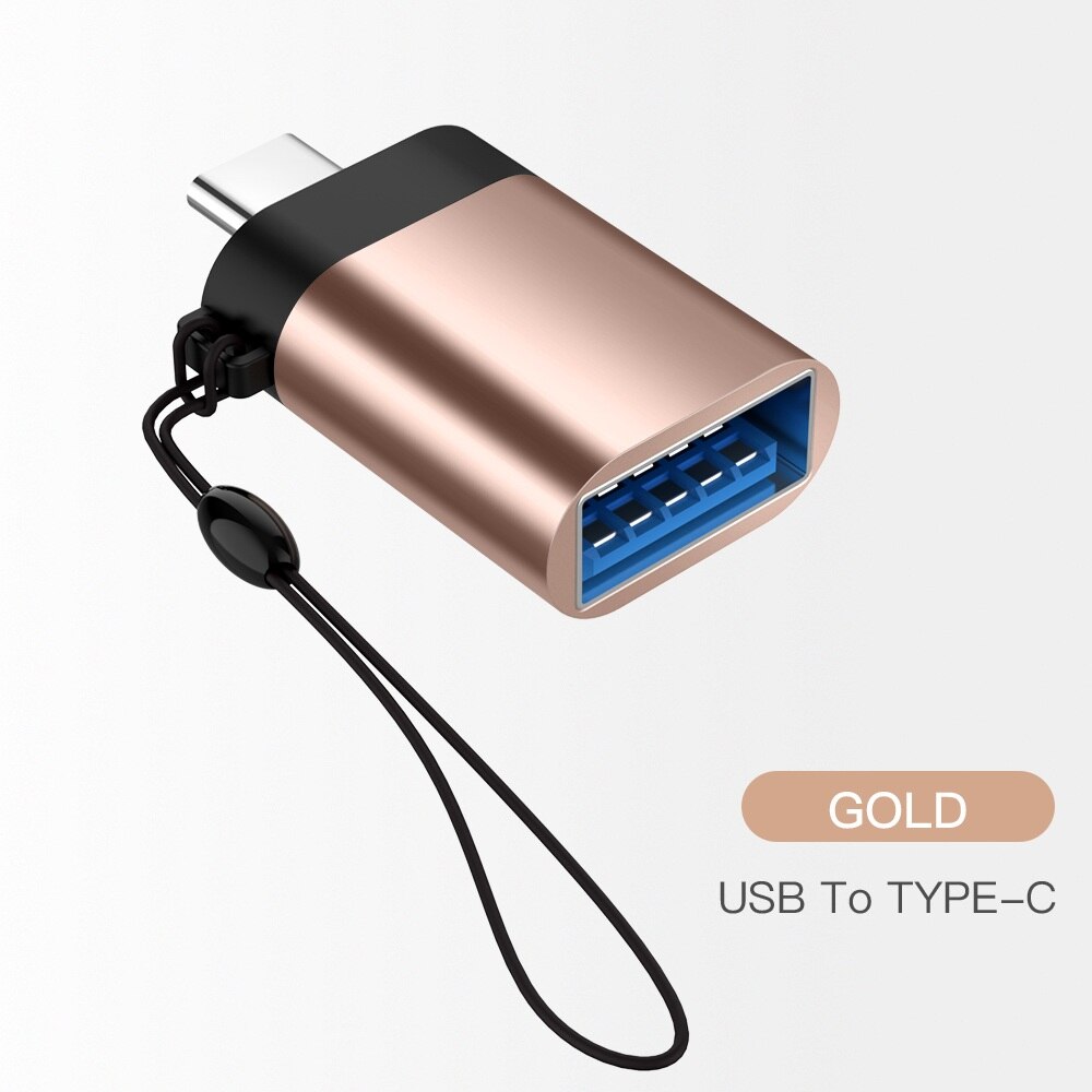 Adaptateur micro usb type-c 3.0 OTG, convertisseur de données de Charge, pour Samsung S9 S8 Huawei P20 Pro Macbook: lanyard gold