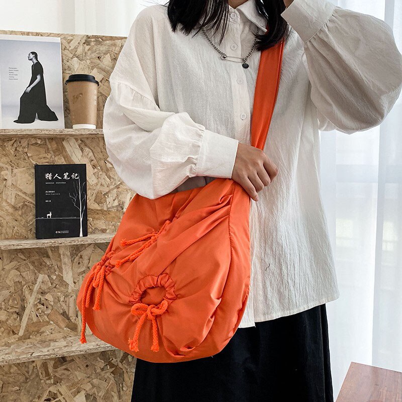 Winter Damen Große Hüfte Hop Leinwand Schulter Taschen Für Frauen Trend Große Kapazität Umhängetaschen Weibliche Handtaschen Bowknot: Orange