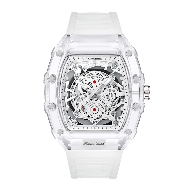 Reloj de pulsera de cuarzo para hombre, tendencia masculina, reloj automático resistente al agua para hombre, relojes de lujo transparentes luminosos: Café
