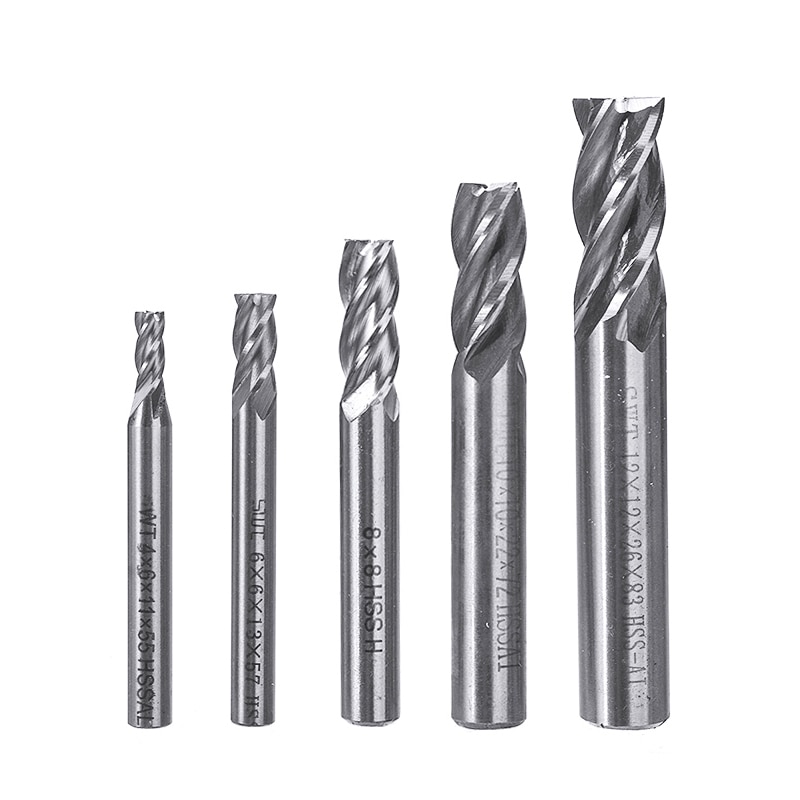 5 st 4 flöjt raka änden skaft ändfräs set hss cnc fräs för trä metall aluminium skärverktyg 4/6/8/10/12mm