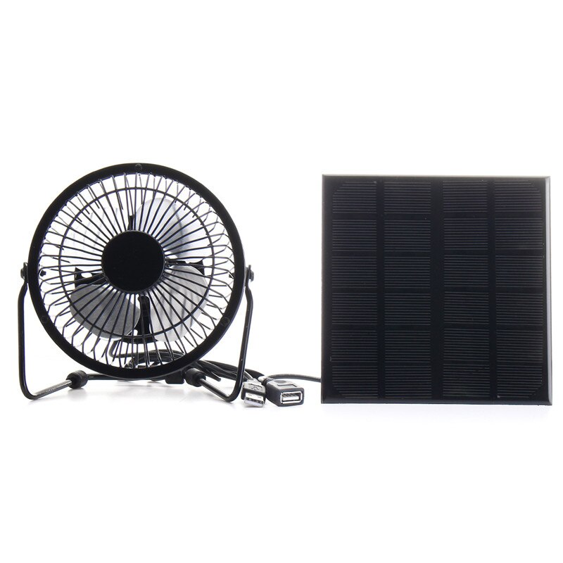 4 Inch Cooling Ventilation Fan USB Solar Powered Panel Iron Fan For Home Office Outdoor Traveling Fishing