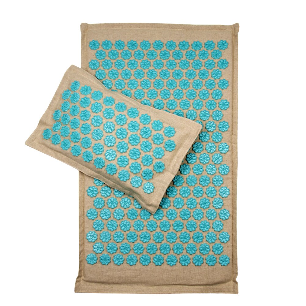 Lotus Acupressure Mat Set Back Body Massage Mat with Pillow Coconut Fiber Pain Relief Shiatsu Massage Cushion Yoga Mat Spike: Blue Pillow Mat