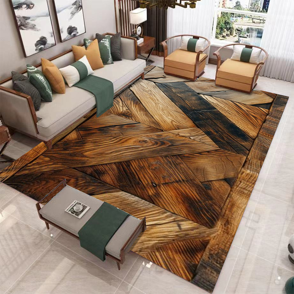 Holz gemusterter Teppich Baum Holzboden Teppich Wohnzimmer Dekoration Teppich Heimat Dekor Teppich Anti-Rutsch-Fußmatt Eingangsteppich: 122x183cm / WEISS
