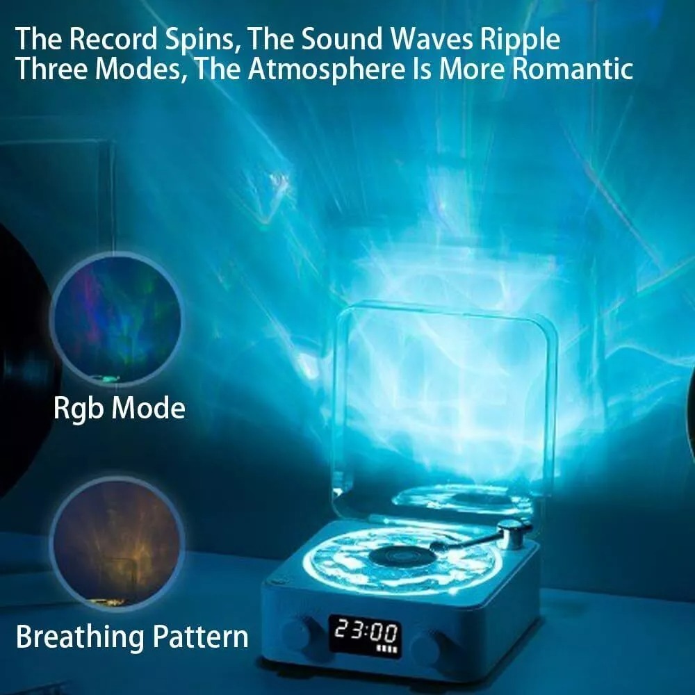 Altavoz de tocadiscos Retro con ruido blanco, reproductor de discos de vinilo inalámbrico con Bluetooth, sonido estéreo, efecto de lámpara de proyección RGB