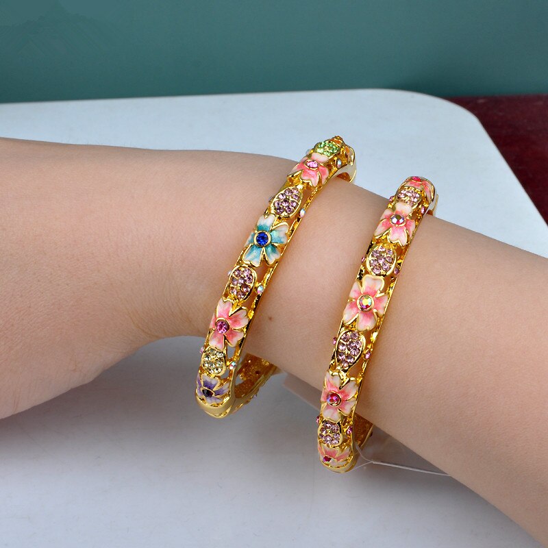 7 escolhas moda feminina chinesa cloisonne pulseira oco duplo cristal flores pulseiras presente