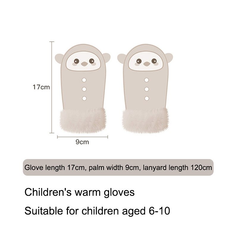 Gants pour enfants hiver épais cachemire dessin animé pingouin requin daim cuir gants garçon/fille suspendus cou mitaines de Ski H29