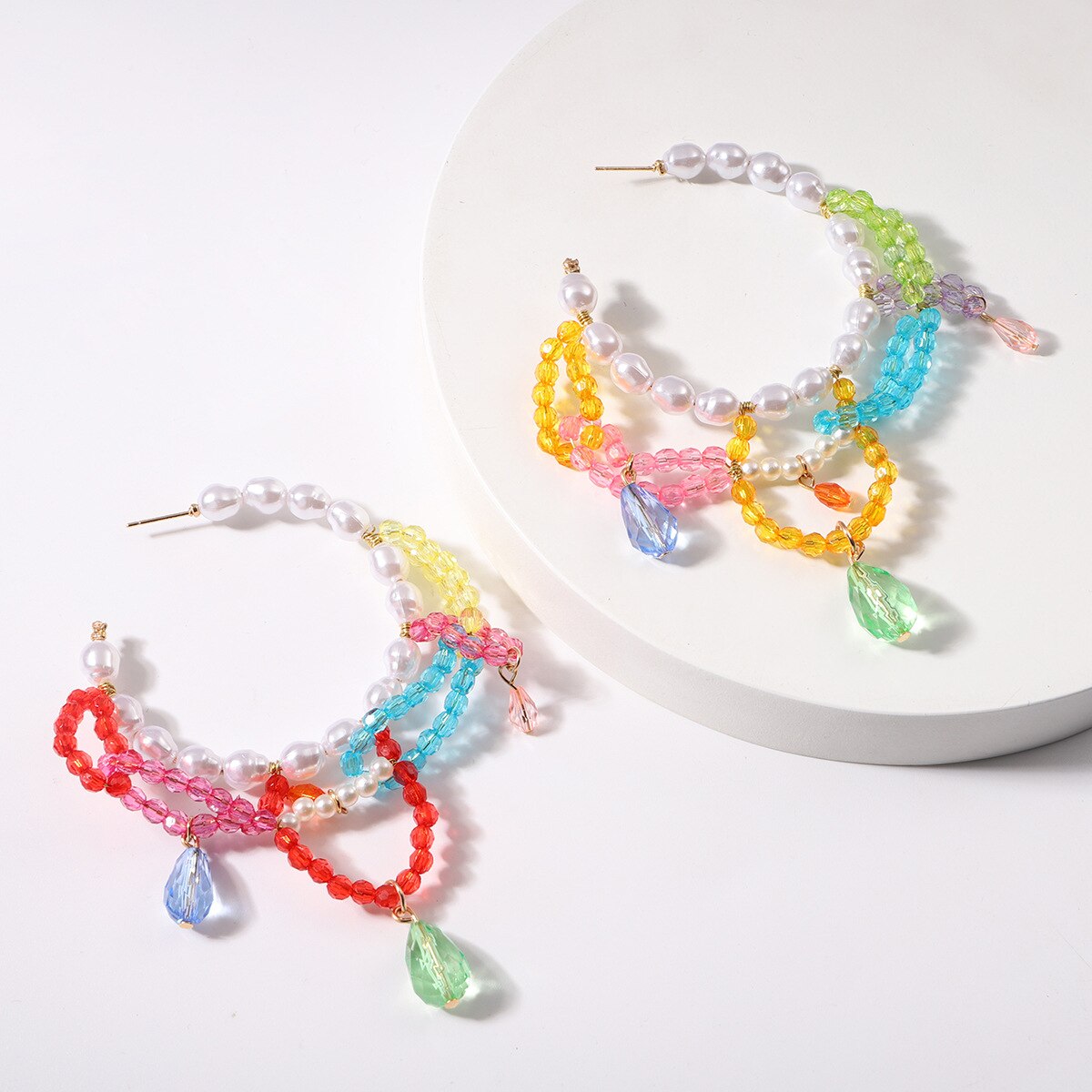 Bohemian Colorful Beads Hoop Earring For Women Girls Brand Imitation Pearl Stone Earring Jewelry Brincos