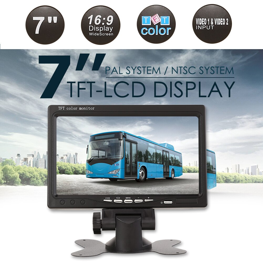 Car Monitor 7 inch TFT LCD Screen Monitor 2 Way Video Input PAL/NTSC Monitor for Car Rearview Home Security Surveillance Camera
