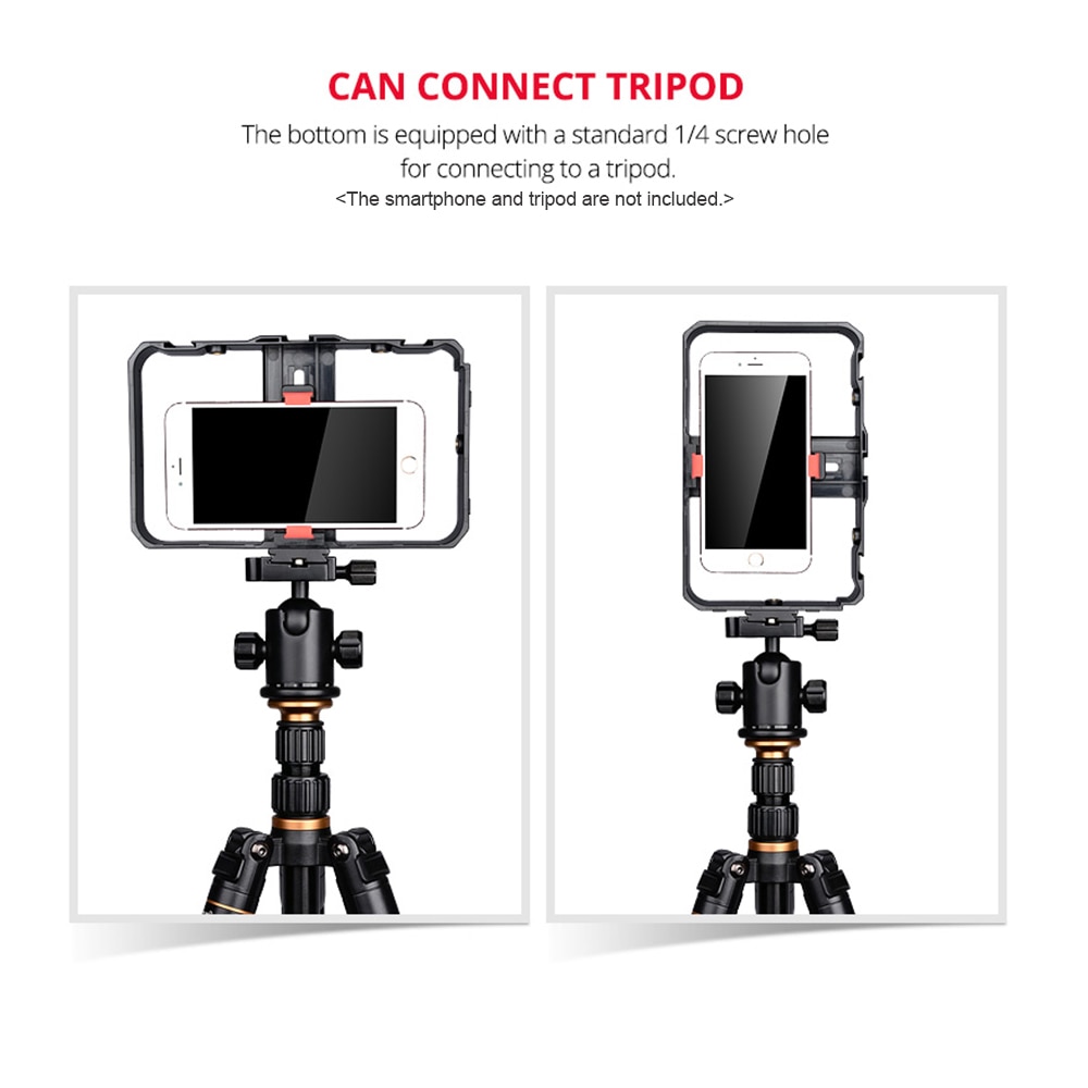 Portable Smartphone Video Rig Handheld Phone Stabilizer Grip Cage with Phone Holder 3 Cold Shoe Mounts Handle for iPhone Xs