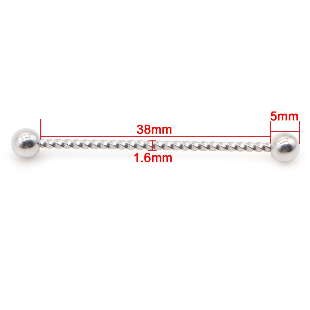 14G 1pc Stainless Steel Industrial Barbell Earrings Twisted Matte Rainbow Ear Cartilage Helix-Conch Piercing Jewelry: Style B-Silver