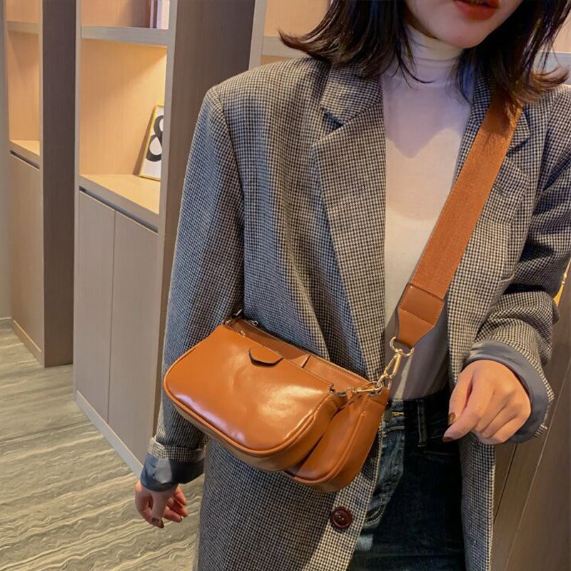 Messenger Shoulder Bags For Women With Wide Strap 3 Bags/set Female Pu Leather Handbag Purse Cross Body Bag