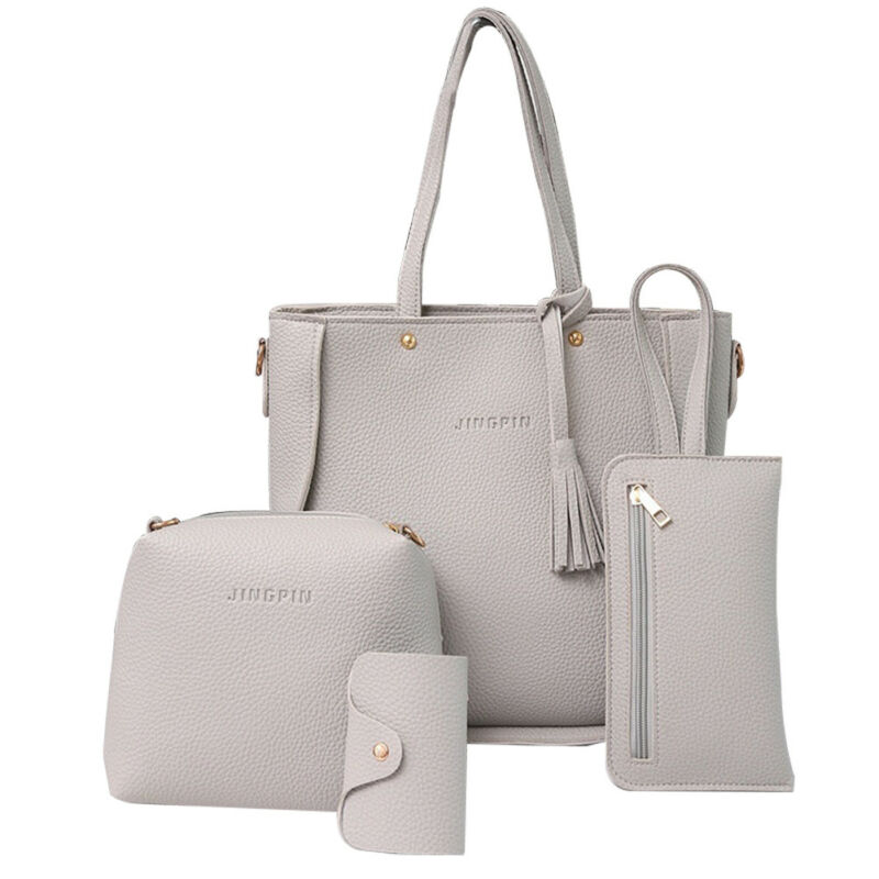 Dame stilfuld kortholder håndtaske crossbody taskesæt billig kvaster pung 4 stk: Grå