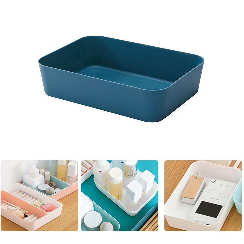 Drawer Separated Storage Box Kitchen Cutlery Small Box Rectangular Plastic Desktop Cosmetic Storage: navyblue 18X12X4.5CM