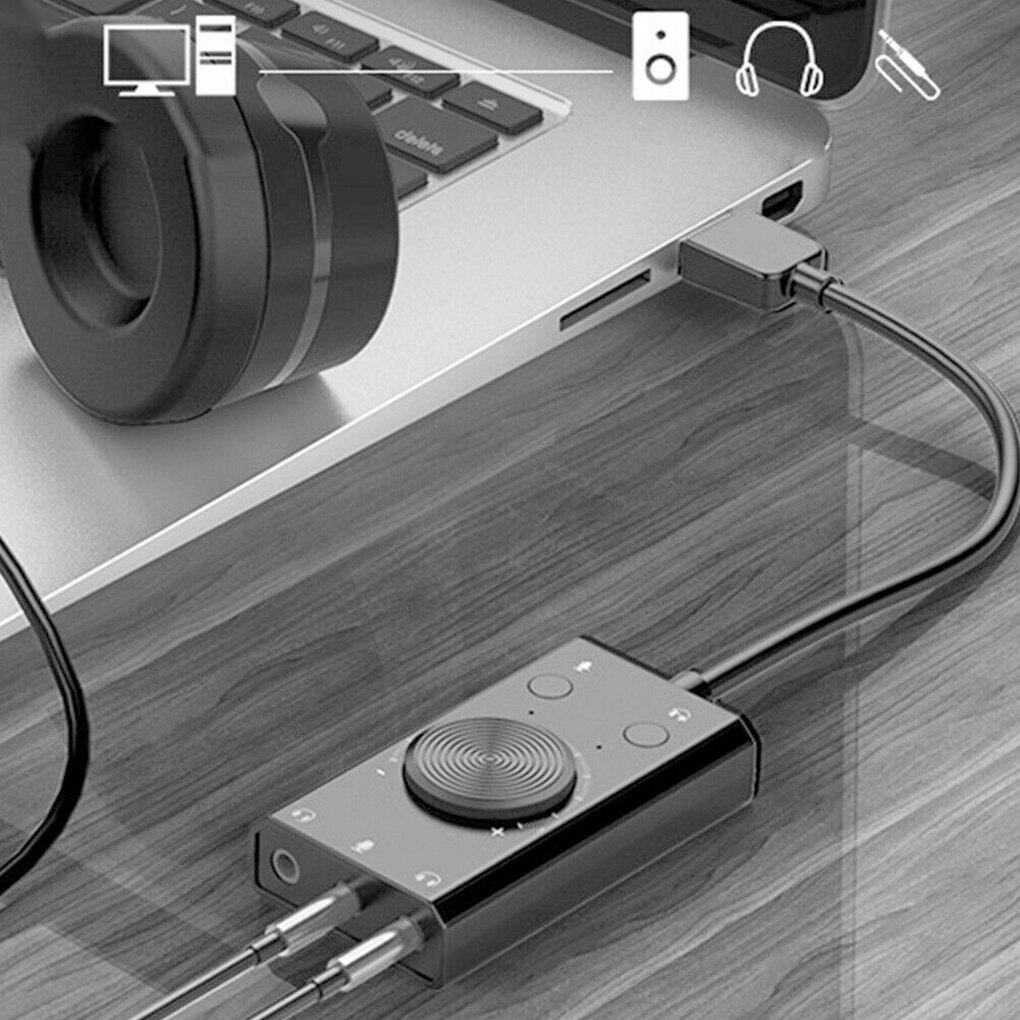 USB External Sound Card Microphone Earphone 2 in 1With 3 Port Output Volume Adjustable Computer Accessories For Windows Mac