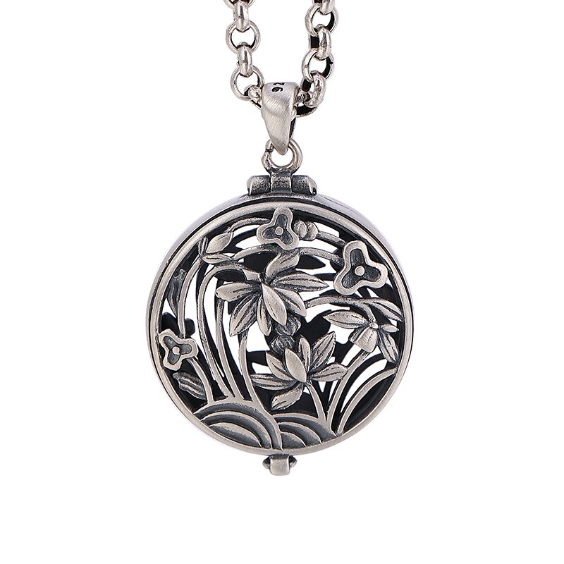 V.ya äkta 925 sterling silver medaljong hängsmycke för kvinnor kvinnliga ihåliga blomma form hängsmycken utan kedja: Default Title