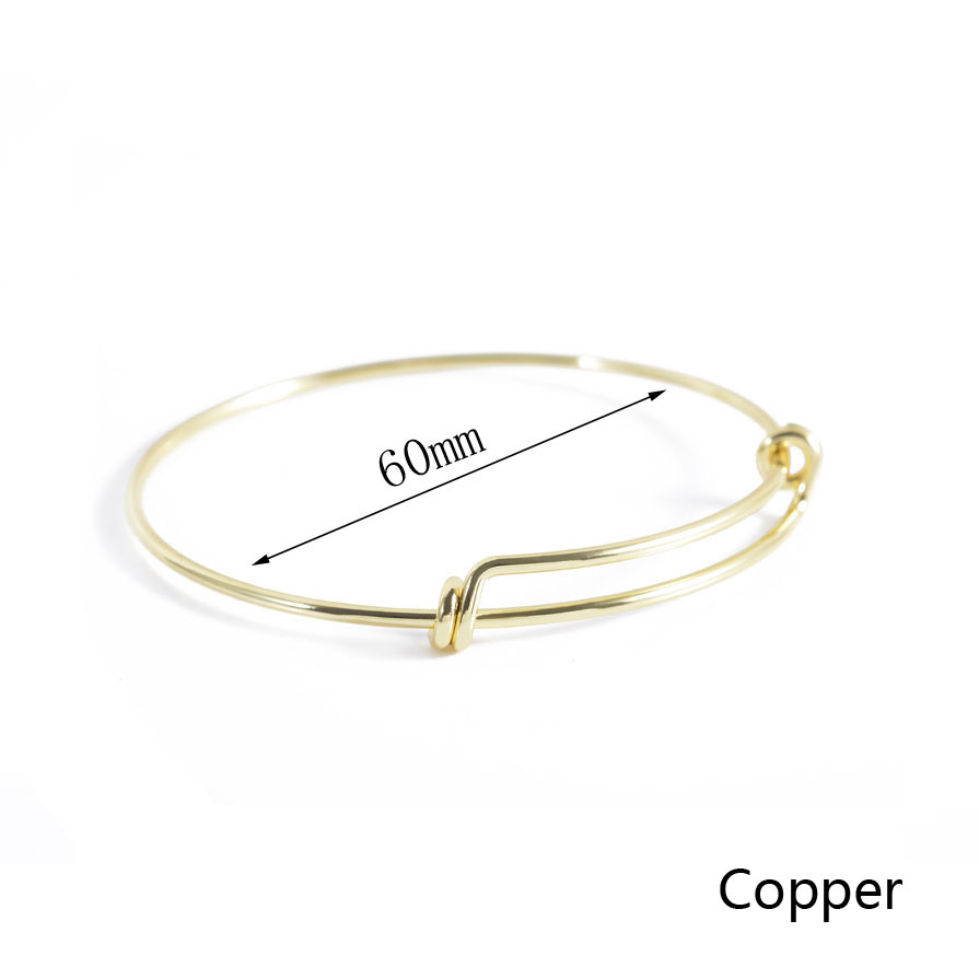 5pcs Multi Size Copper Gold Rhodium Plated Wire Charm Expandable Blank Bracelet Bangles For Women DIY Love Bangle: Gold 60mm