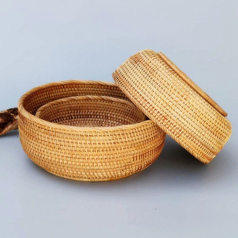 Hadewoven ronde rotan fruitmand rieten voedsellade gevlochten opberghouder eetkamerkom  (3- maten kit)
