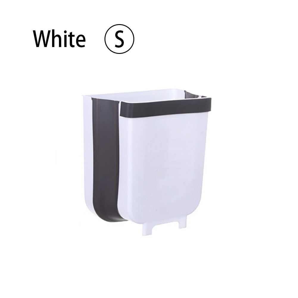 Wall Mounted Folding Waste Bin Kitchen Cabinet Door Hanging Trash Bin Garbage Car Trash Can Wall Mounted Foldable Cleaning: White-S