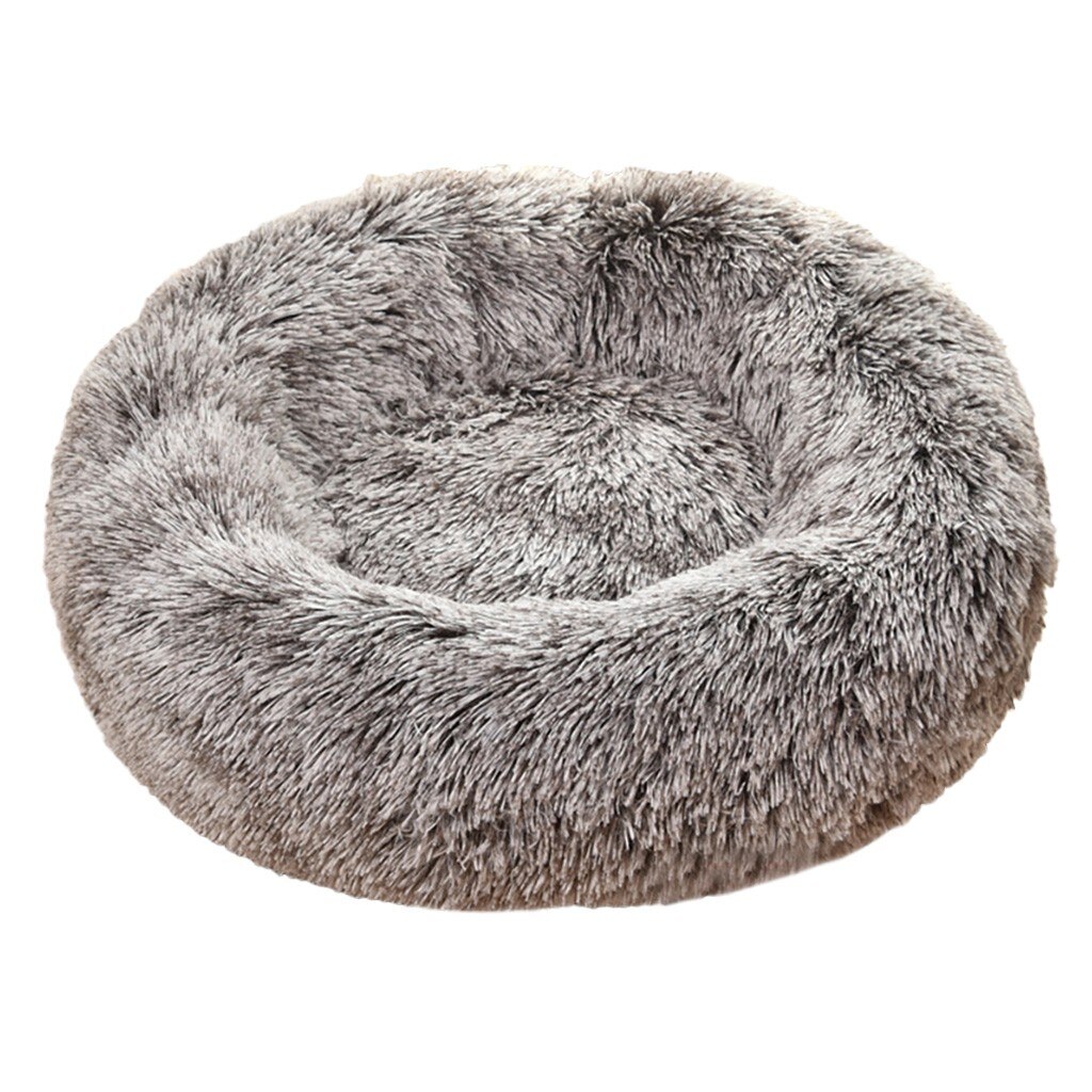 Warm Fleece Dog Bed Round Pet Dog Round Cat Winter Sleeping Bag Long Plush Soft Pet Bed Calming Super Soft Dog Bed Basket: Coffee / 55x55cm