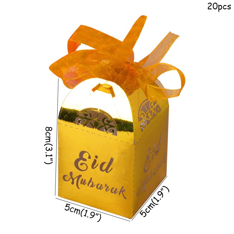 20 Pcs Ramadan Decoratie Goud Zilver Eid Mubarak Geschenkdoos Moslim Gelukkig Islamitische Eid Al-Fitr Party Candy Box decor Eid Ramadan
