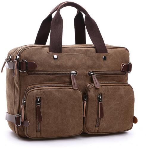 Vintage Canvas 17" laptop backpack Men Shoulder Laptop bag 14 15 15.6 17.3 inch stylish large 3 in 1 Notebook bag Black: Coffe / 14"