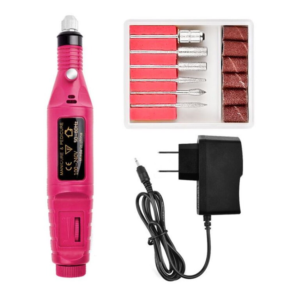 Electric Nail Drill Machine Manicure Machine Pedicure Drill Set Nail File Grinder Polisher Nail Art Equipment Tools: US plug Rose Red