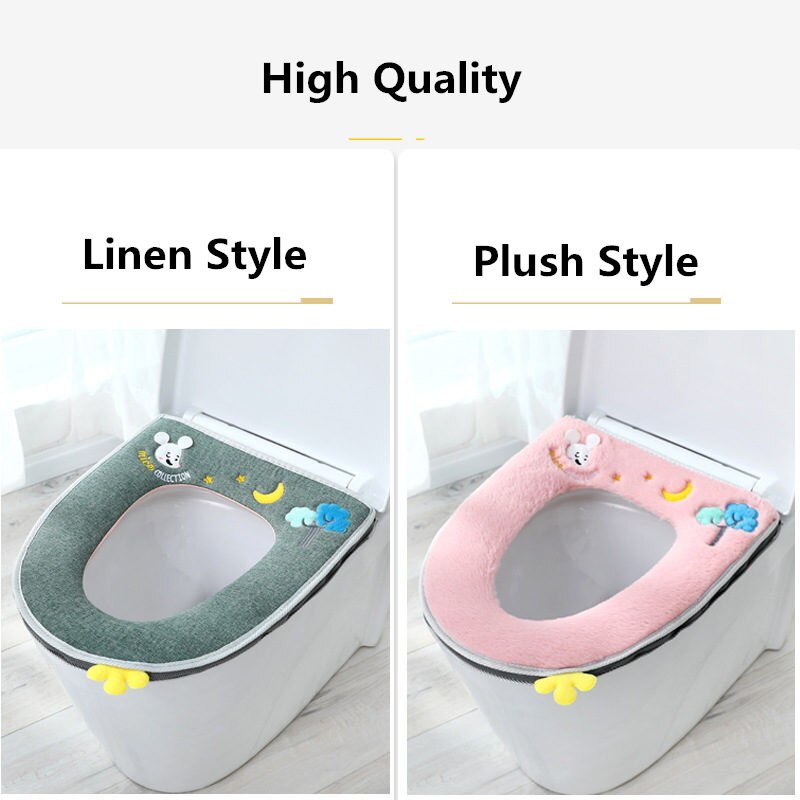 Home Four Seasons Toilet Cover Sitting Washer Washable Zipper Toilet Cover Universal Waterproof And Cute Toilet pad Plush/linen