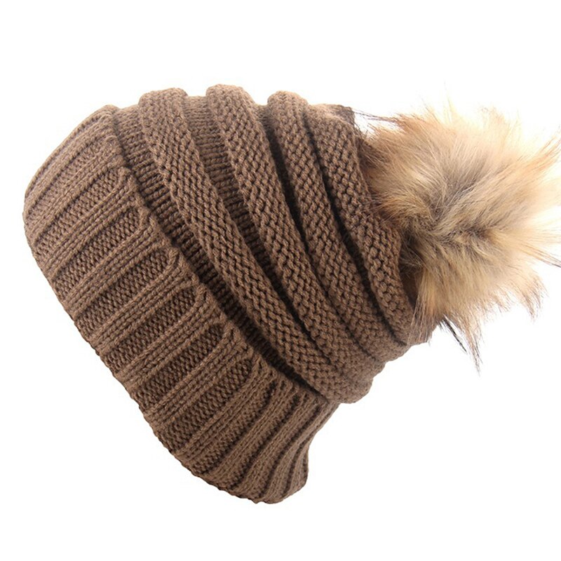 Outdoor Caps Cute Winter Women Crochet Knitted Hat Caps Wool Fur Bobble Ball Pompom Beanies Hats