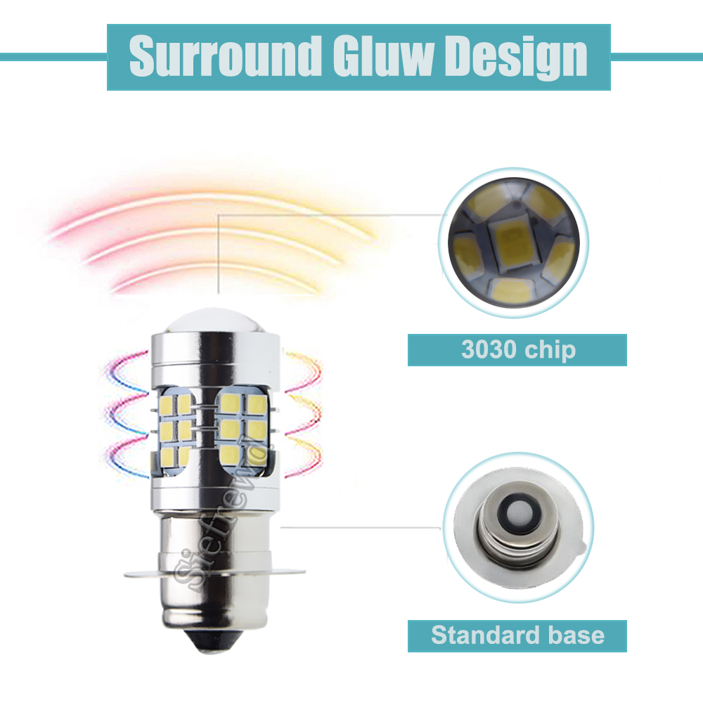 2Pcs Motorcycle LED Headlight Bulb P15S P15S-25-1 1151 White Scooter Moped Bike ATV UTV Replace Front Headlamp Light Lamp 6V 12V