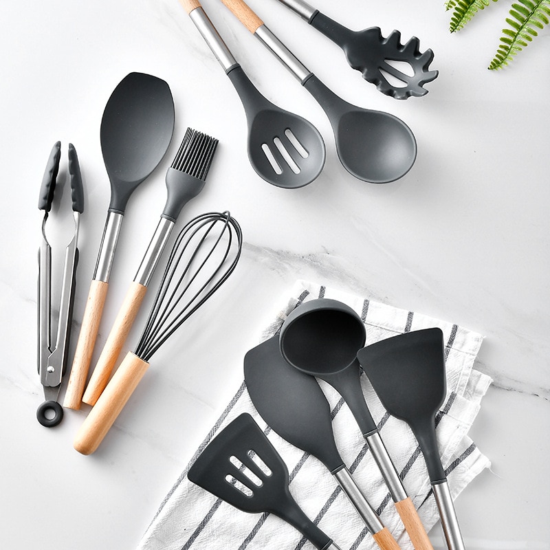 Cooking Tools Set Premium Silicone Kitchen Cooking Utensils Set With Storage Box Turner Tongs Spatula Spoon Turner 8 or 11pcs