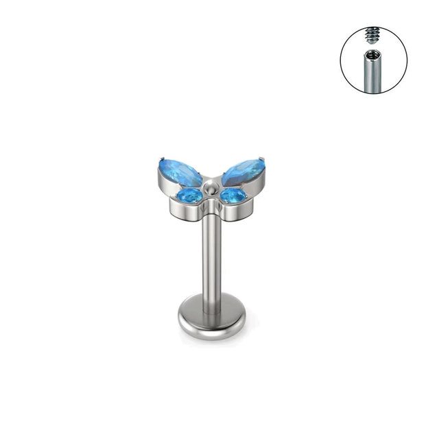 G23 joyería de titanio oreja Stud mariposa CZ piedras labio nariz Piercing pendiente cartílago de la oreja Tragus anillos para mujeres Daith: Blanco / Rodio plateado