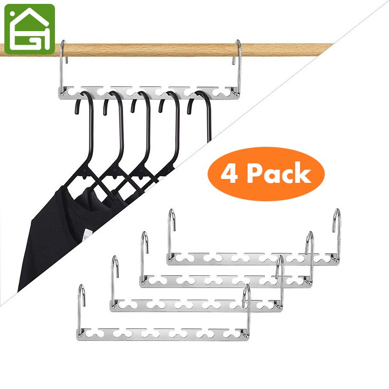 Pak Van 4 Magic Hangers Closet Ruimtebesparende Hangers Kledingkast Kleding Hanger Organizer Zware Chroom Hangers Bijgewerkt Haak