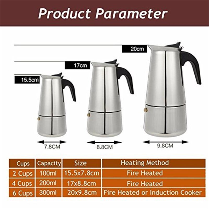 300ml Italian Stainless Steel Espresso Maker Kitchen Drip Kettle Teapot Moka Coffee Pot Coffee stainless steel moka coffee make