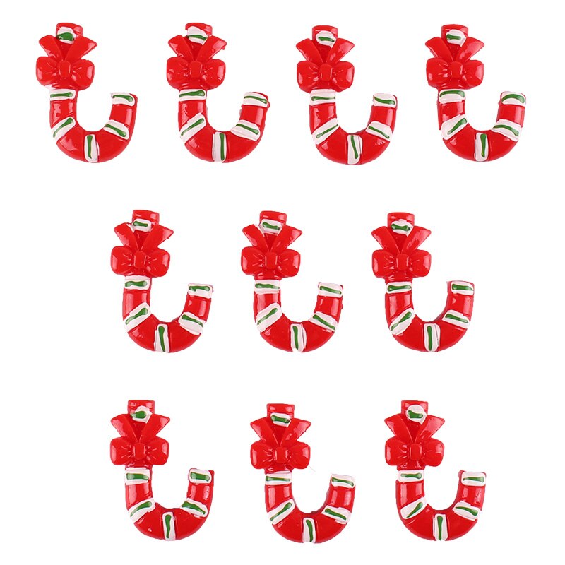 50pcs Cute Red Christmas Candy Cane Resin Scrapbooking Hair Bow Center Crafts Embellishment Flatback Charms Cabachons