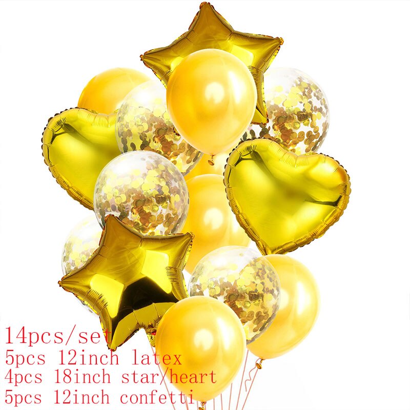 Sweet 16th Birthday Party Decorations Number 16 Foil Balloons Gold 16 Years Latex Balloon Birthday Party Ballon For Adult Balls: 14pcs gold set