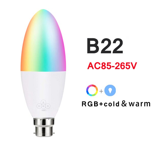 6W RGB Wifi Bulb E27 E14 B22 Candle LED Lamp Dimmer Light For Tuya Smart Life App Contorl Work With Alexa Google Home Siri Voice: B22 1pcs