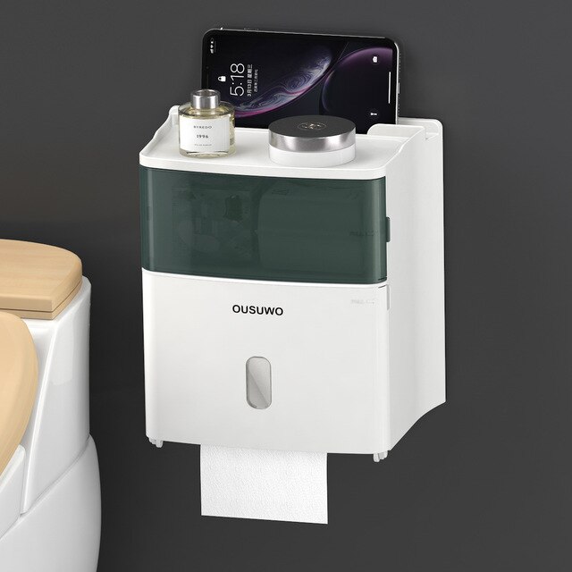 Vandtæt toiletpapirholder opbevaringsbakke bakke vævskasse vægmonteret toiletrulle dispenser bærbar toiletpapirholder: Grøn
