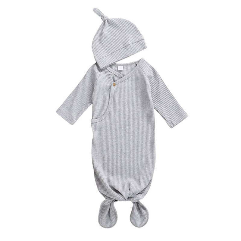 Peuter Baby Meisjes Jongens Geribbelde Slaapzak Katoen Solid Lange Mouwen Slapen Pocket + Elastische Hoed 0-3M nachtkleding 10 Kleuren: Gray